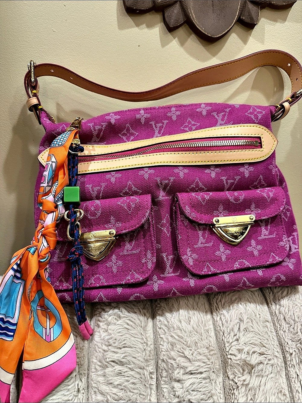 Louis Vuitton Monogram Denim Baggy GM Pink Shoulder Bag